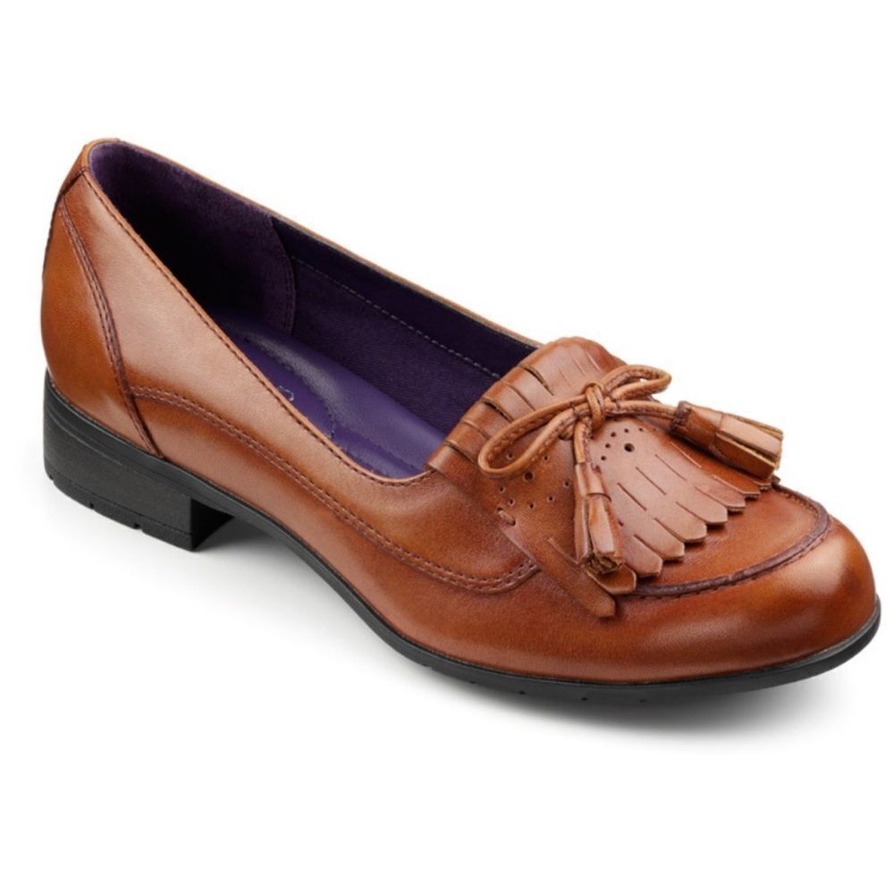 Hotter Women’s Leather Tassel Loafers | Shipley Block Heel Comfort Shoes Size 10